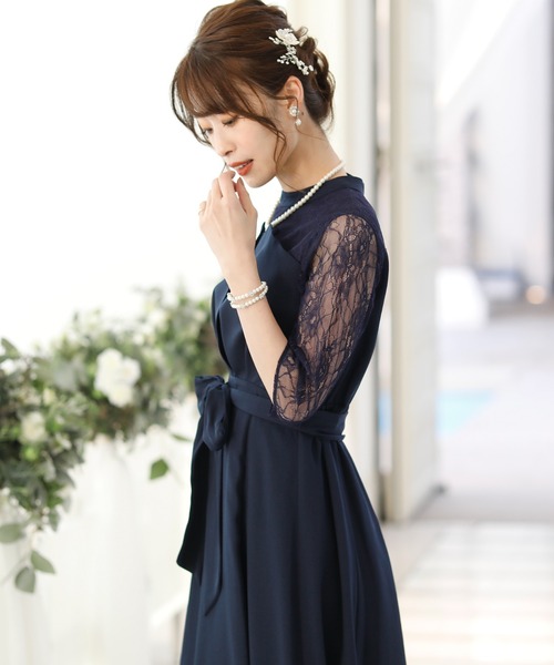 PourVous(プールヴー)の「結婚式 ワンピースドレスビスチェ ロング&七分袖 フォーマル オケージョンドレス お呼ばれ 二次会 成人式 (ドレス・レディース・ブラック/ネイビー/ブルーグレー・M/L)」の7枚目の写真
