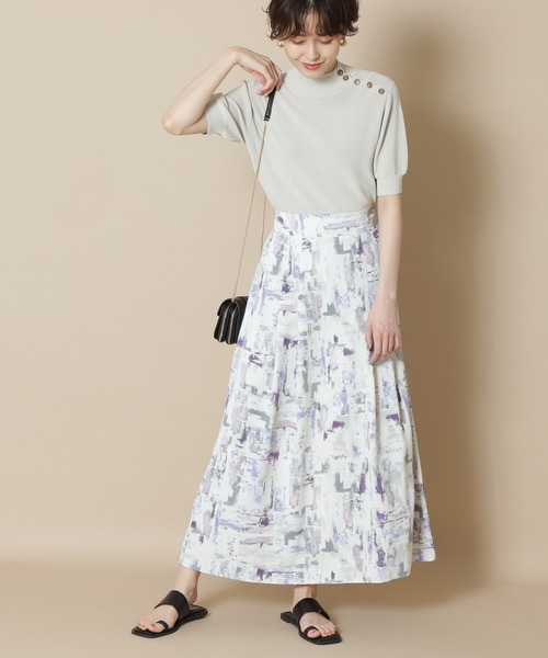 N.(N. Natural Beauty Basic)(エヌエヌナチュラルビューティーベーシック)の「【S Size Line】◆ブラッシュプリントマキシスカート(スカート・レディース・グレー系/ベージュ系・SMALL/MEDIUM)」の1枚目の写真