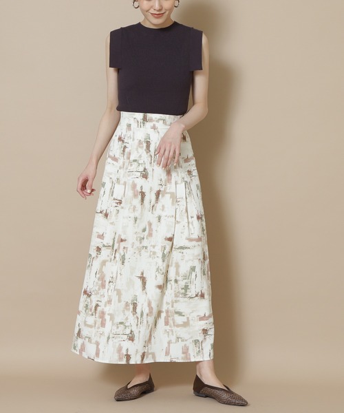 N.(N. Natural Beauty Basic)(エヌエヌナチュラルビューティーベーシック)の「【S Size Line】◆ブラッシュプリントマキシスカート(スカート・レディース・グレー系/ベージュ系・SMALL/MEDIUM)」の2枚目の写真