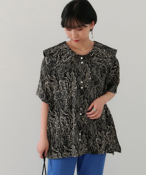 Factor=(ファクターイコール)の「BIGセーラーカラーブラウス(シャツ/ブラウス・レディース・ブラック/ブラウン/オフホワイト・FREE)」の1枚目の写真