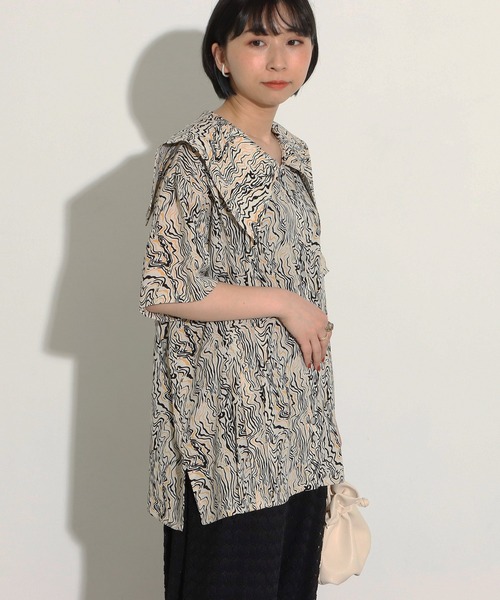 Factor=(ファクターイコール)の「BIGセーラーカラーブラウス(シャツ/ブラウス・レディース・ブラック/ブラウン/オフホワイト・FREE)」の10枚目の写真