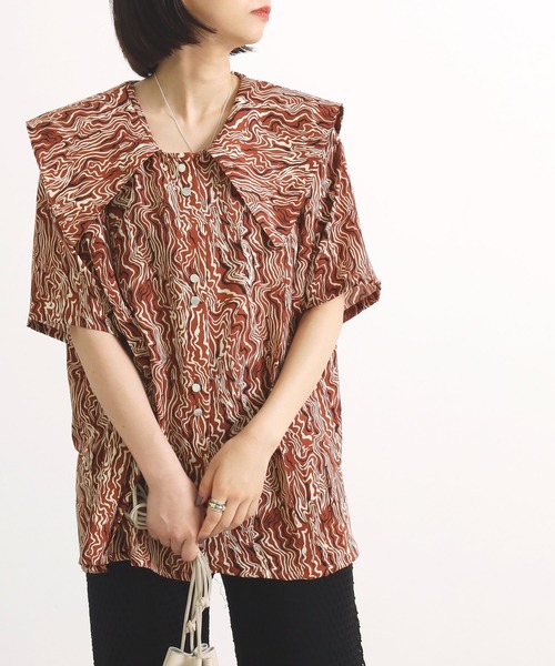 Factor=(ファクターイコール)の「BIGセーラーカラーブラウス(シャツ/ブラウス・レディース・ブラック/ブラウン/オフホワイト・FREE)」の12枚目の写真