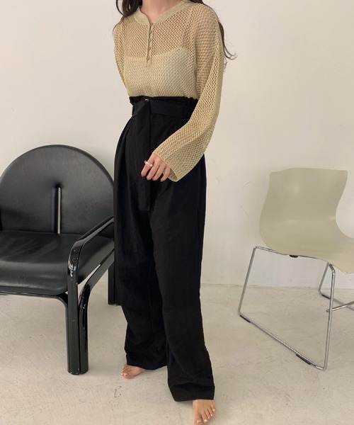 lawgy（ラウジー）の「center button mesh knit（ニット/セーター・レディース・ベージュ/ブラウン/アイボリー・FREE）」の6枚目の写真