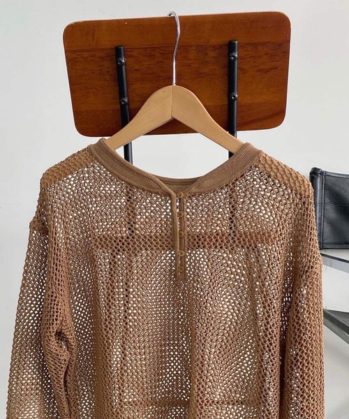 lawgy（ラウジー）の「center button mesh knit（ニット/セーター・レディース・ベージュ/ブラウン/アイボリー・FREE）」の16枚目の写真