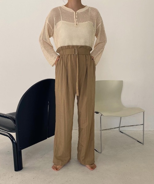 lawgy（ラウジー）の「center button mesh knit（ニット/セーター・レディース・ベージュ/ブラウン/アイボリー・FREE）」の10枚目の写真