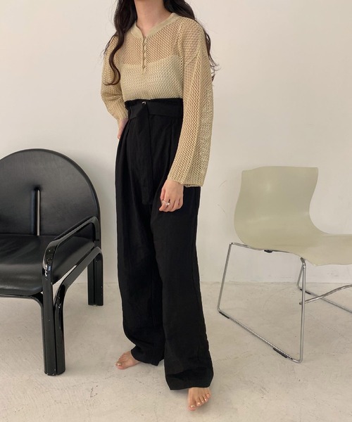 lawgy（ラウジー）の「center button mesh knit（ニット/セーター・レディース・ベージュ/ブラウン/アイボリー・FREE）」の19枚目の写真