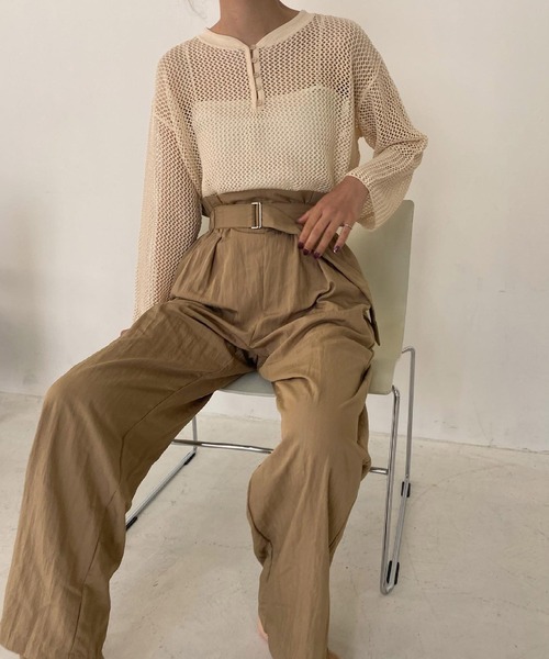 lawgy（ラウジー）の「center button mesh knit（ニット/セーター・レディース・ベージュ/ブラウン/アイボリー・FREE）」の9枚目の写真