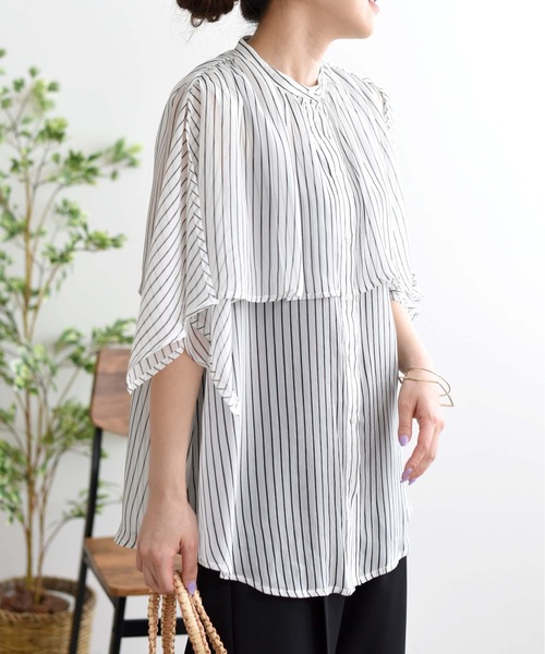 LHELBIE(レルビエ)の「ケープデザインブラウス(シャツ/ブラウス・レディース・ホワイト/ブラック/ネイビー/レッド・M)」の8枚目の写真