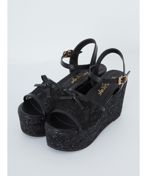 Ank Rouge（アンクルージュ）の「レース×グリッターーサンダル（サンダル・レディース・ピンク/ブラック・L/M）」の2枚目の写真