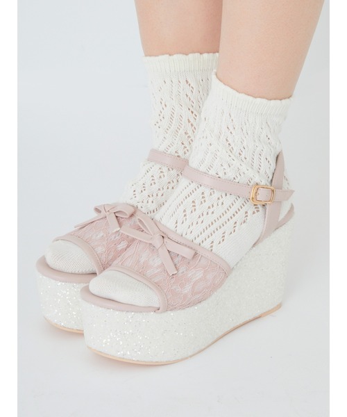 Ank Rouge（アンクルージュ）の「レース×グリッターーサンダル（サンダル・レディース・ピンク/ブラック・L/M）」の3枚目の写真