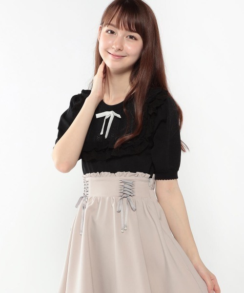 LODISPOTTO（ロディスポット）の「スクエアーフリルフェアリーニット（ニット/セーター・レディース・ピンク/ホワイト/ブラック/ライトブルー・MEDIUM）」の3枚目の写真