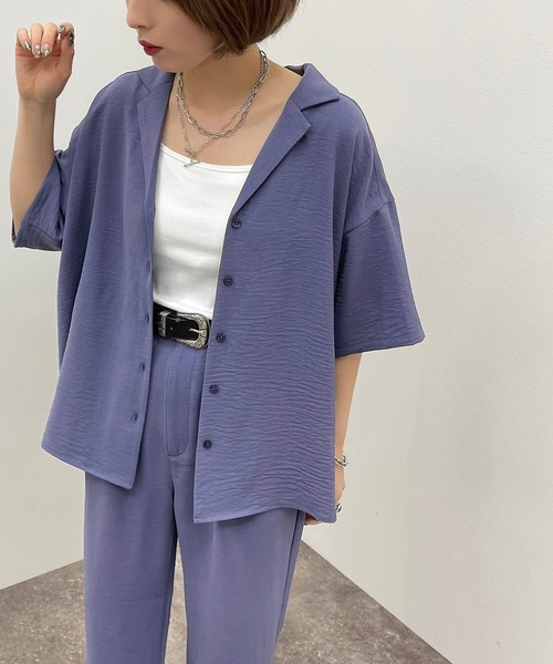 apres jour mignon(アプレジュールミニョン)の「開襟シャツ 【ZOZOTOWN限定アイテム】(シャツ/ブラウス・レディース・ブラック/グリーン/パープル/チャコールグレー・X-LARGE/フリー)」の4枚目の写真
