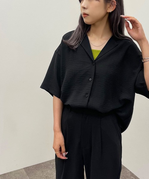 apres jour mignon(アプレジュールミニョン)の「開襟シャツ 【ZOZOTOWN限定アイテム】(シャツ/ブラウス・レディース・ブラック/グリーン/パープル/チャコールグレー・X-LARGE/フリー)」の5枚目の写真