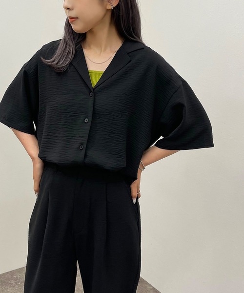 apres jour mignon(アプレジュールミニョン)の「開襟シャツ 【ZOZOTOWN限定アイテム】(シャツ/ブラウス・レディース・ブラック/グリーン/パープル/チャコールグレー・X-LARGE/フリー)」の6枚目の写真