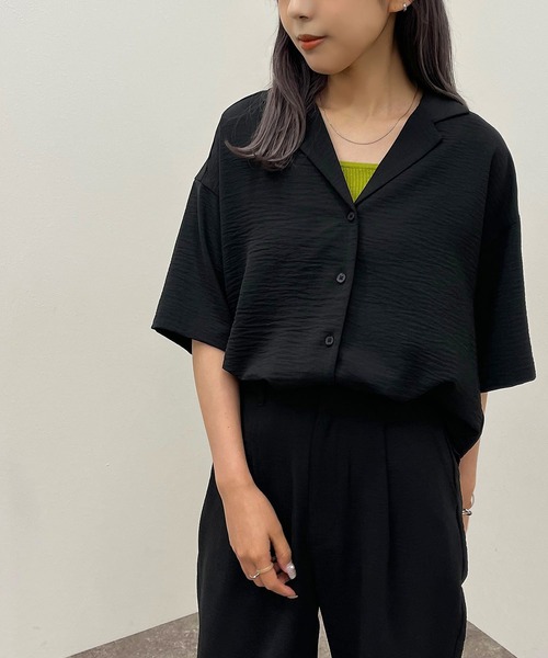 apres jour mignon(アプレジュールミニョン)の「開襟シャツ 【ZOZOTOWN限定アイテム】(シャツ/ブラウス・レディース・ブラック/グリーン/パープル/チャコールグレー・X-LARGE/フリー)」の7枚目の写真
