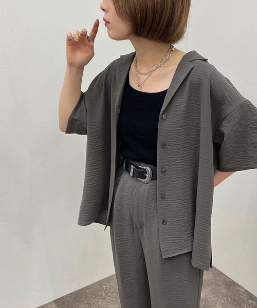 apres jour mignon(アプレジュールミニョン)の「開襟シャツ 【ZOZOTOWN限定アイテム】(シャツ/ブラウス・レディース・ブラック/グリーン/パープル/チャコールグレー・X-LARGE/フリー)」の14枚目の写真
