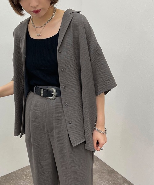 apres jour mignon(アプレジュールミニョン)の「開襟シャツ 【ZOZOTOWN限定アイテム】(シャツ/ブラウス・レディース・ブラック/グリーン/パープル/チャコールグレー・X-LARGE/フリー)」の15枚目の写真