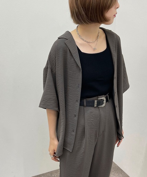 apres jour mignon(アプレジュールミニョン)の「開襟シャツ 【ZOZOTOWN限定アイテム】(シャツ/ブラウス・レディース・ブラック/グリーン/パープル/チャコールグレー・X-LARGE/フリー)」の16枚目の写真