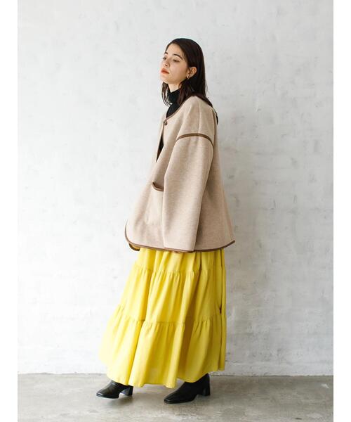 koe（コエ）の「ミドル丈合皮パイピングコート*（ノーカラーコート・レディース・ベージュ/アイボリー/モカ・M）」の18枚目の写真