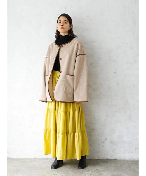 koe（コエ）の「ミドル丈合皮パイピングコート*（ノーカラーコート・レディース・ベージュ/アイボリー/モカ・M）」の20枚目の写真