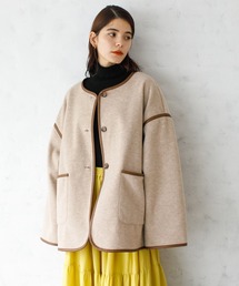 ミドル丈合皮パイピングコート*