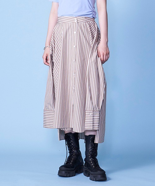 lautreamont BLEUBLANC（ロートレアモンブルーブラン）の「ストライプシャツスカート（スカート・レディース・ブラウン系その他/ブルー系その他・9号）」の2枚目の写真