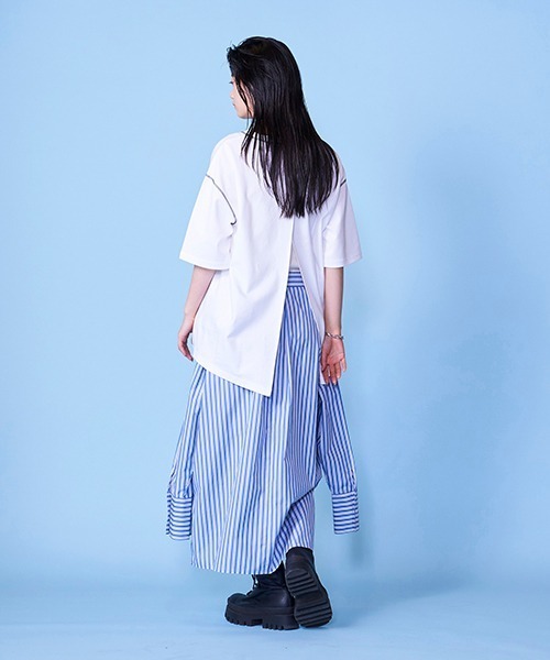 lautreamont BLEUBLANC（ロートレアモンブルーブラン）の「ストライプシャツスカート（スカート・レディース・ブラウン系その他/ブルー系その他・9号）」の3枚目の写真