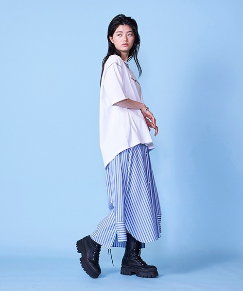 lautreamont BLEUBLANC（ロートレアモンブルーブラン）の「ストライプシャツスカート（スカート・レディース・ブラウン系その他/ブルー系その他・9号）」の4枚目の写真