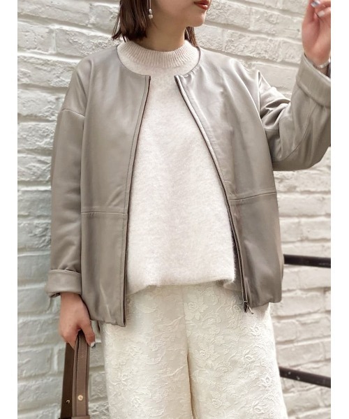 BEARDSLEY（ビアズリー）の「袖周りがゆったりしているのでニットも傷めず楽な着心地レザージャケット（その他アウター・レディース・ブラック/ベージュ・1/0）」の2枚目の写真