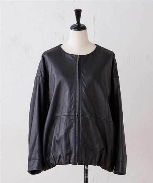 BEARDSLEY（ビアズリー）の「袖周りがゆったりしているのでニットも傷めず楽な着心地レザージャケット（その他アウター・レディース・ブラック/ベージュ・1/0）」の5枚目の写真