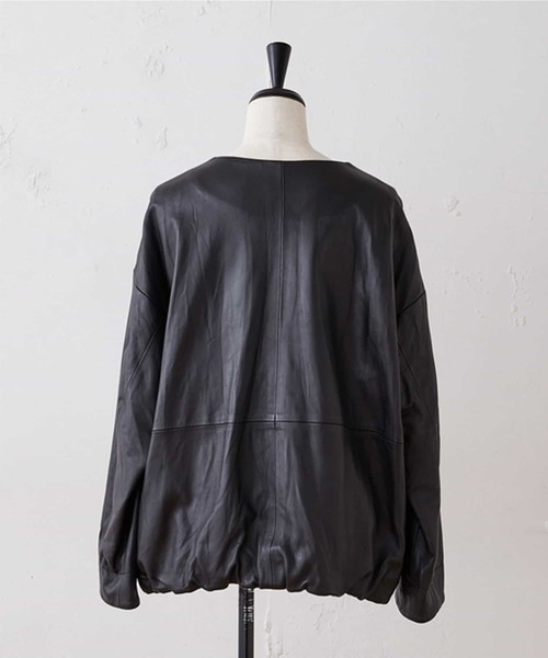 BEARDSLEY（ビアズリー）の「袖周りがゆったりしているのでニットも傷めず楽な着心地レザージャケット（その他アウター・レディース・ブラック/ベージュ・1/0）」の6枚目の写真