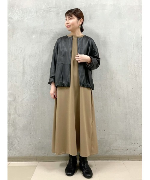 BEARDSLEY（ビアズリー）の「袖周りがゆったりしているのでニットも傷めず楽な着心地レザージャケット（その他アウター・レディース・ブラック/ベージュ・1/0）」の4枚目の写真