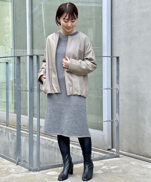 BEARDSLEY（ビアズリー）の「袖周りがゆったりしているのでニットも傷めず楽な着心地レザージャケット（その他アウター・レディース・ブラック/ベージュ・1/0）」の19枚目の写真