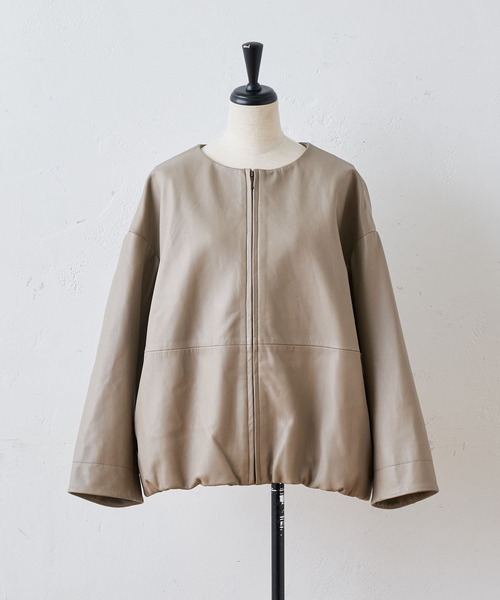 BEARDSLEY（ビアズリー）の「袖周りがゆったりしているのでニットも傷めず楽な着心地レザージャケット（その他アウター・レディース・ブラック/ベージュ・1/0）」の18枚目の写真