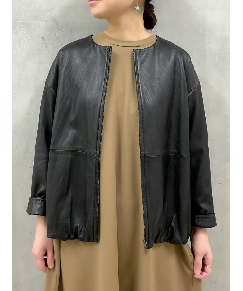 BEARDSLEY（ビアズリー）の「袖周りがゆったりしているのでニットも傷めず楽な着心地レザージャケット（その他アウター・レディース・ブラック/ベージュ・1/0）」の20枚目の写真