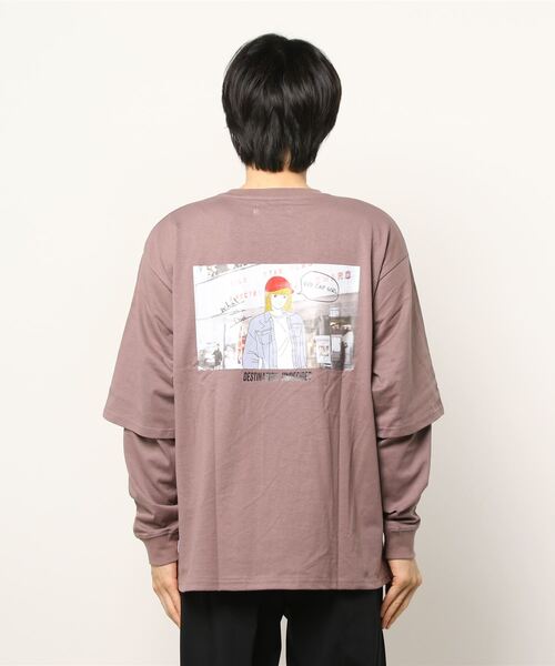 Red Cap Girl（レッドキャプガール）の「【a-r】〔Red Cap Girl /レッドキャップガール〕天竺フェイクレイヤードバックプリントロングTシャツ（Tシャツ/カットソー・メンズ・ブラック/ブルー/ベージュ/ホワイト/ベージュ系その他/グリーン・LARGE/MEDIUM）」の13枚目の写真