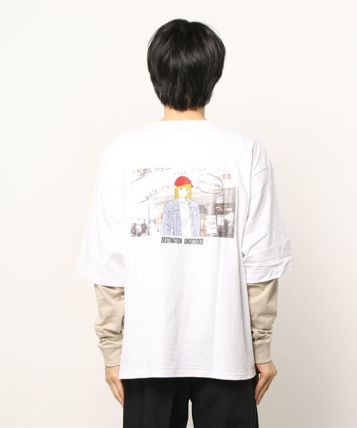 Red Cap Girl（レッドキャプガール）の「【a-r】〔Red Cap Girl /レッドキャップガール〕天竺フェイクレイヤードバックプリントロングTシャツ（Tシャツ/カットソー・メンズ・ブラック/ブルー/ベージュ/ホワイト/ベージュ系その他/グリーン・LARGE/MEDIUM）」の20枚目の写真