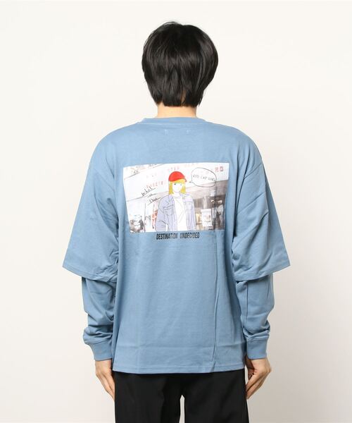 Red Cap Girl（レッドキャプガール）の「【a-r】〔Red Cap Girl /レッドキャップガール〕天竺フェイクレイヤードバックプリントロングTシャツ（Tシャツ/カットソー・メンズ・ブラック/ブルー/ベージュ/ホワイト/ベージュ系その他/グリーン・LARGE/MEDIUM）」の9枚目の写真