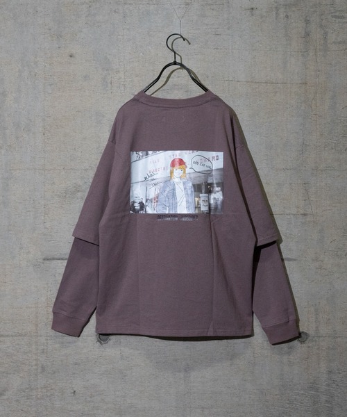 Red Cap Girl（レッドキャプガール）の「【a-r】〔Red Cap Girl /レッドキャップガール〕天竺フェイクレイヤードバックプリントロングTシャツ（Tシャツ/カットソー・メンズ・ブラック/ブルー/ベージュ/ホワイト/ベージュ系その他/グリーン・LARGE/MEDIUM）」の4枚目の写真