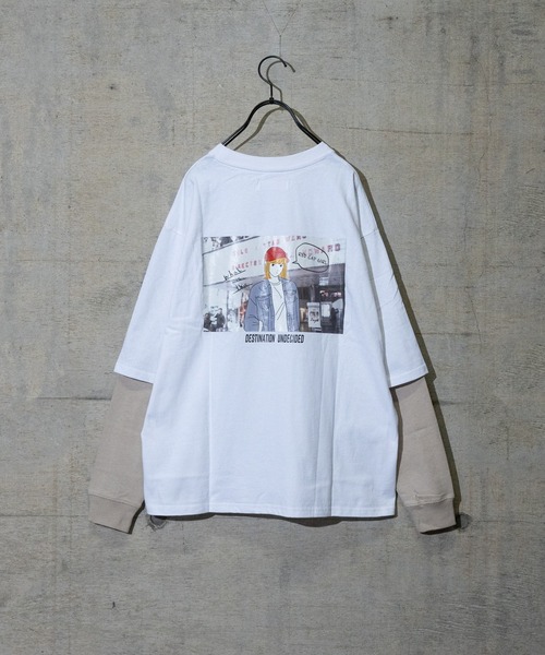 Red Cap Girl（レッドキャプガール）の「【a-r】〔Red Cap Girl /レッドキャップガール〕天竺フェイクレイヤードバックプリントロングTシャツ（Tシャツ/カットソー・メンズ・ブラック/ブルー/ベージュ/ホワイト/ベージュ系その他/グリーン・LARGE/MEDIUM）」の2枚目の写真