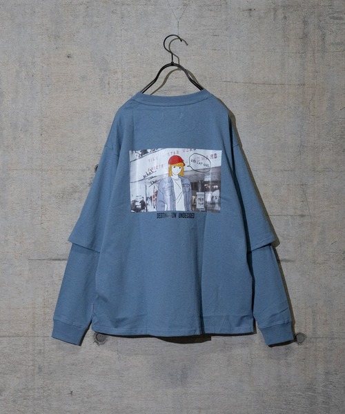 Red Cap Girl（レッドキャプガール）の「【a-r】〔Red Cap Girl /レッドキャップガール〕天竺フェイクレイヤードバックプリントロングTシャツ（Tシャツ/カットソー・メンズ・ブラック/ブルー/ベージュ/ホワイト/ベージュ系その他/グリーン・LARGE/MEDIUM）」の6枚目の写真