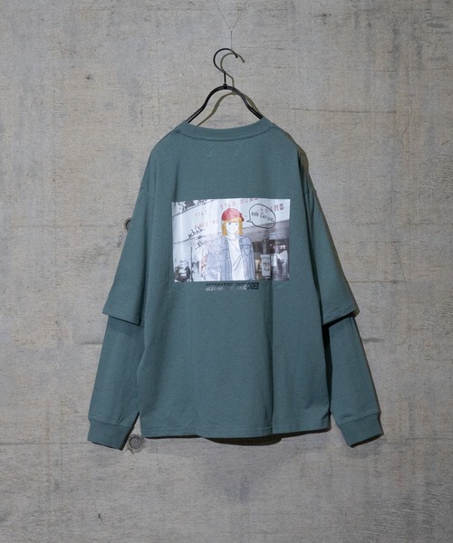 Red Cap Girl（レッドキャプガール）の「【a-r】〔Red Cap Girl /レッドキャップガール〕天竺フェイクレイヤードバックプリントロングTシャツ（Tシャツ/カットソー・メンズ・ブラック/ブルー/ベージュ/ホワイト/ベージュ系その他/グリーン・LARGE/MEDIUM）」の5枚目の写真