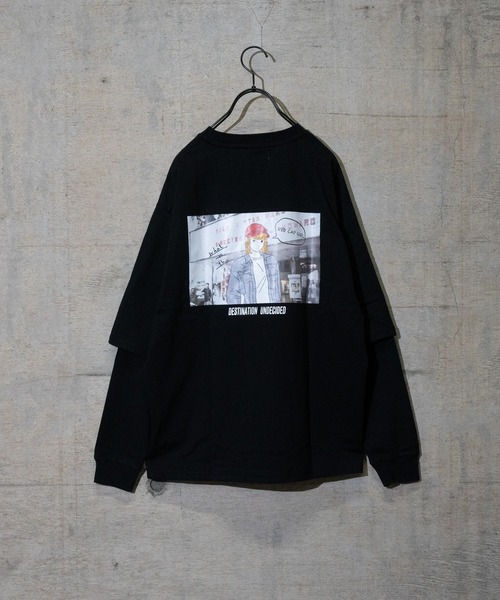 Red Cap Girl（レッドキャプガール）の「【a-r】〔Red Cap Girl /レッドキャップガール〕天竺フェイクレイヤードバックプリントロングTシャツ（Tシャツ/カットソー・メンズ・ブラック/ブルー/ベージュ/ホワイト/ベージュ系その他/グリーン・LARGE/MEDIUM）」の3枚目の写真