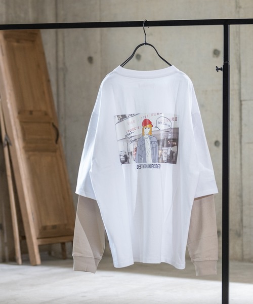 Red Cap Girl（レッドキャプガール）の「【a-r】〔Red Cap Girl /レッドキャップガール〕天竺フェイクレイヤードバックプリントロングTシャツ（Tシャツ/カットソー・メンズ・ブラック/ブルー/ベージュ/ホワイト/ベージュ系その他/グリーン・LARGE/MEDIUM）」の18枚目の写真