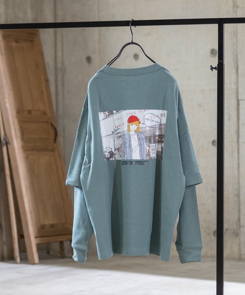 Red Cap Girl（レッドキャプガール）の「【a-r】〔Red Cap Girl /レッドキャップガール〕天竺フェイクレイヤードバックプリントロングTシャツ（Tシャツ/カットソー・メンズ・ブラック/ブルー/ベージュ/ホワイト/ベージュ系その他/グリーン・LARGE/MEDIUM）」の15枚目の写真