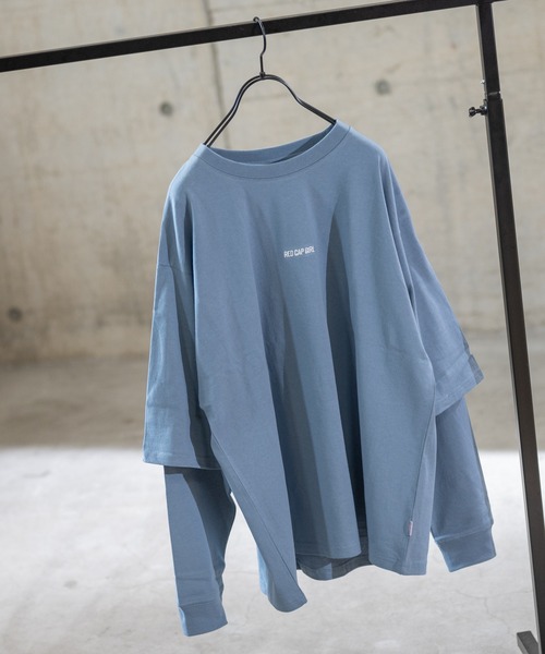 Red Cap Girl（レッドキャプガール）の「【a-r】〔Red Cap Girl /レッドキャップガール〕天竺フェイクレイヤードバックプリントロングTシャツ（Tシャツ/カットソー・メンズ・ブラック/ブルー/ベージュ/ホワイト/ベージュ系その他/グリーン・LARGE/MEDIUM）」の8枚目の写真