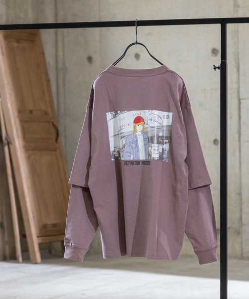 Red Cap Girl（レッドキャプガール）の「【a-r】〔Red Cap Girl /レッドキャップガール〕天竺フェイクレイヤードバックプリントロングTシャツ（Tシャツ/カットソー・メンズ・ブラック/ブルー/ベージュ/ホワイト/ベージュ系その他/グリーン・LARGE/MEDIUM）」の12枚目の写真