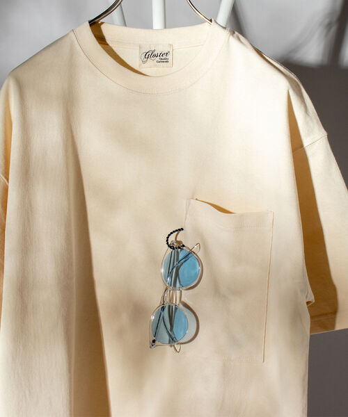 GLOSTER（グロスター）の「【GLOSTER/グロスター】ヘビーウェイト ビッグポケットTシャツ ※マスクポケット付き（Tシャツ/カットソー・メンズ・ホワイト/ブラック/ブルー/キナリ・LARGE）」の2枚目の写真
