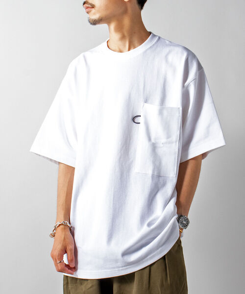 GLOSTER（グロスター）の「【GLOSTER/グロスター】ヘビーウェイト ビッグポケットTシャツ ※マスクポケット付き（Tシャツ/カットソー・メンズ・ホワイト/ブラック/ブルー/キナリ・LARGE）」の8枚目の写真