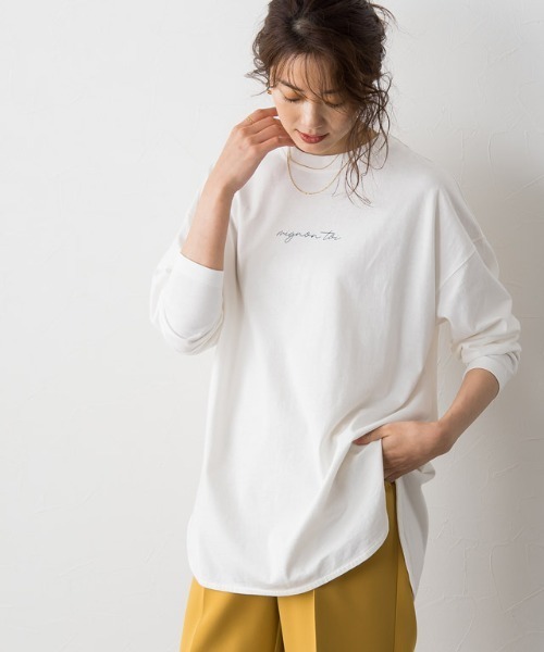 Pierrot（ピエロ）の「コットンロングスリーブロゴTシャツ（Tシャツ/カットソー・レディース・オフホワイト/ブラック/ラベンダー/モカ/ネイビー/グレイッシュベージュ・M/L）」の22枚目の写真